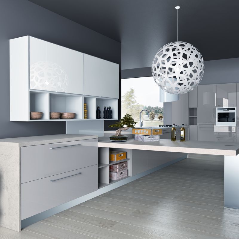 Blum Hardware και Finish Finish YALIG έξυπνη κουζίνα για το διαμέρισμα