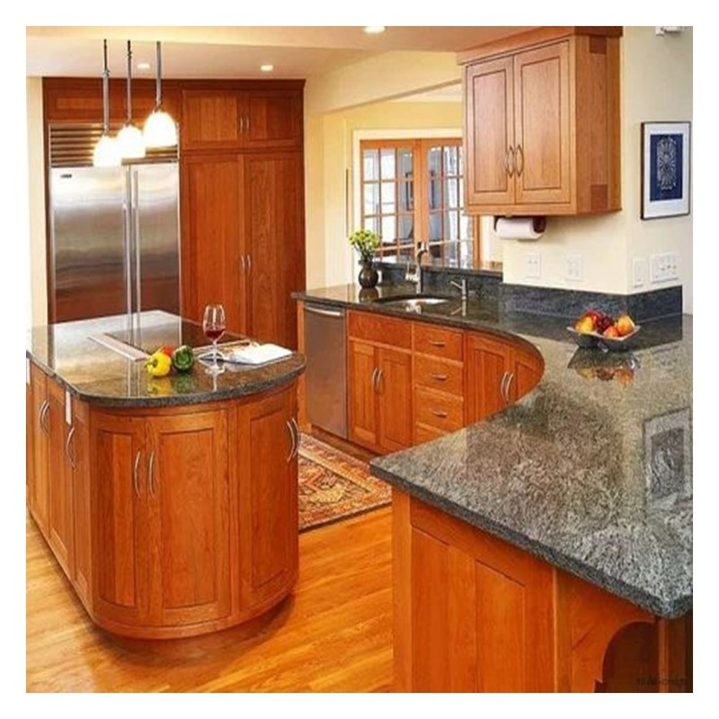 Προσαρμοσμένα ντουλάπια μαγειρικής από στερεό ξύλο με σκοτεινές, διαυγές και γυαλιστερές πόρτες από ξύλο