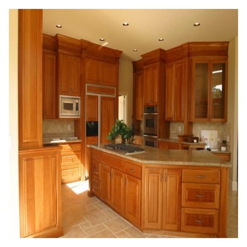 Προσαρμοσμένα ντουλάπια μαγειρικής από στερεό ξύλο με σκοτεινές, διαυγές και γυαλιστερές πόρτες από ξύλο