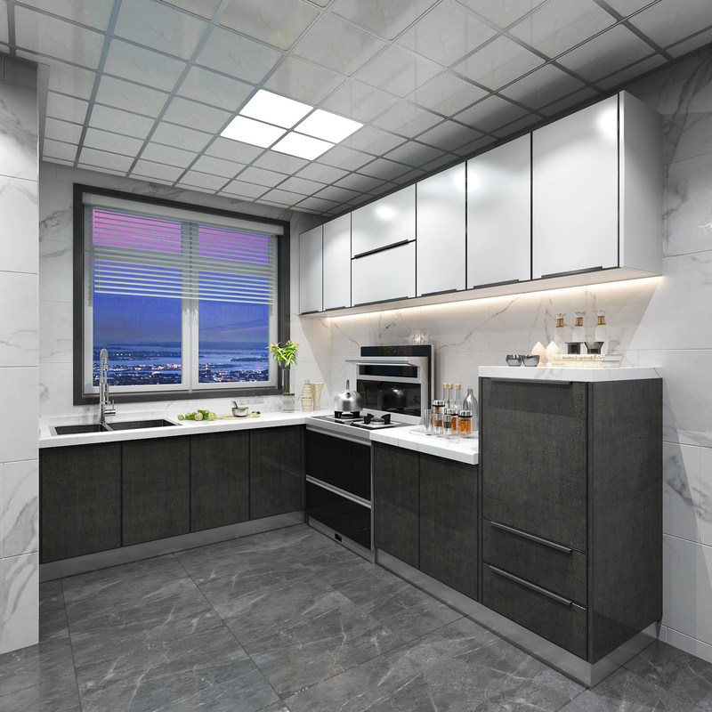 Σύγχρονο σχεδιασμό γυαλιστερό μελαμινένιο χαρτί έπιπλα κουζίνας με προσαρμοσμένο χρώμα φινέρι