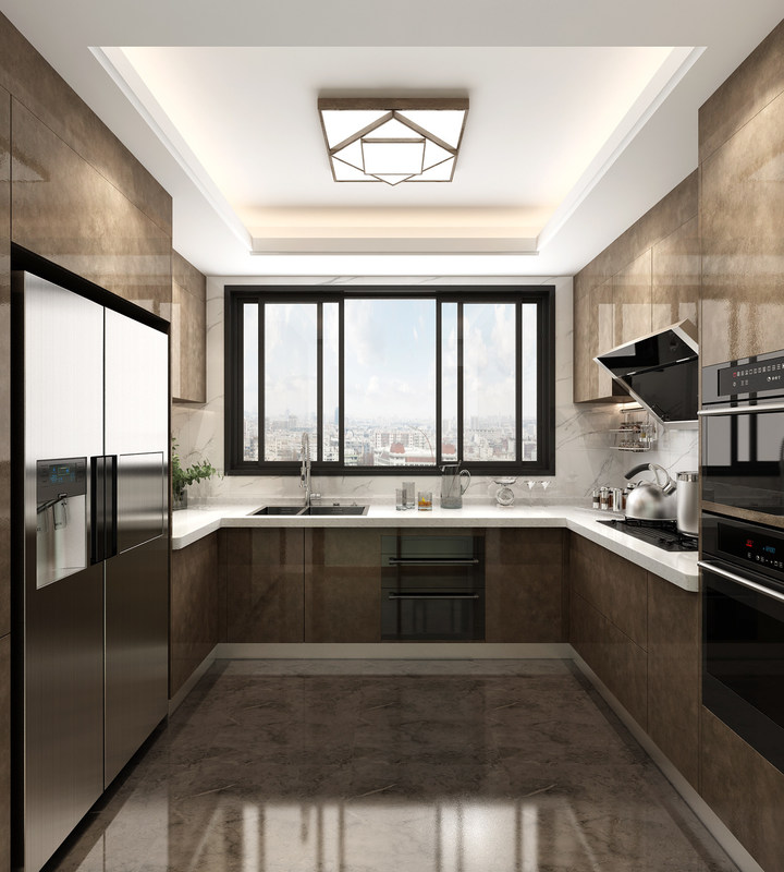 Σύγχρονο σχεδιασμό γυαλιστερό μελαμινένιο χαρτί έπιπλα κουζίνας με προσαρμοσμένο χρώμα φινέρι