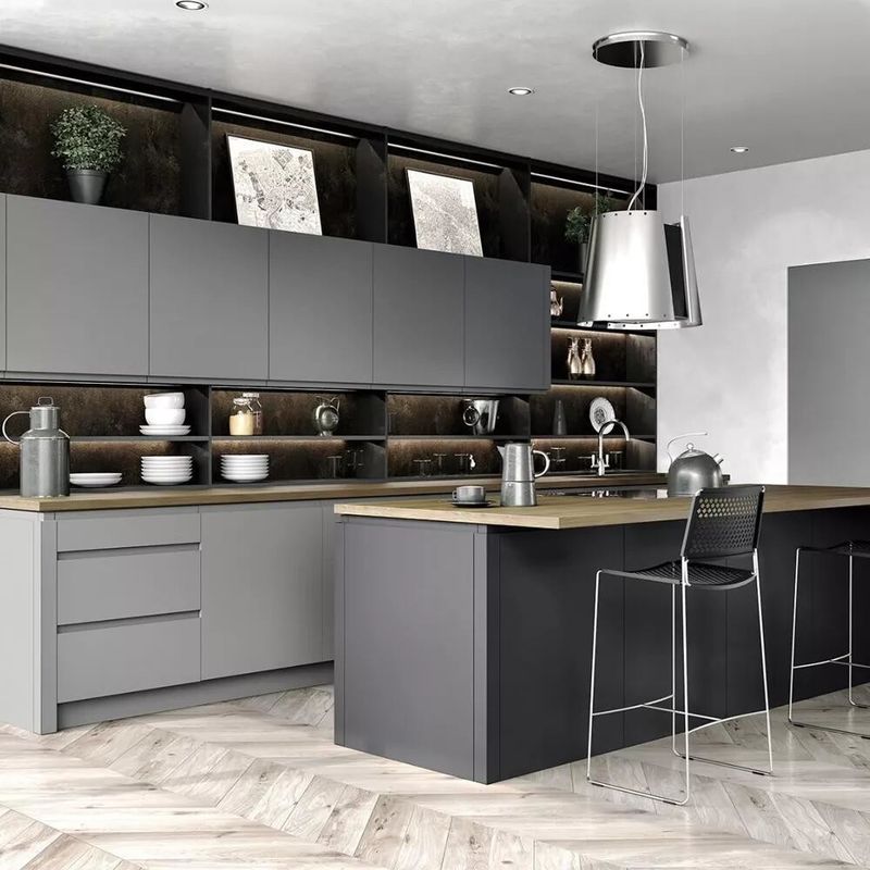 Blum Hardware Κουζίνα Νησί ντουλάπι με μαύρο σχεδιασμό