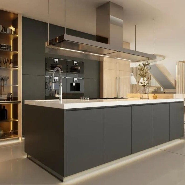 Blum Hardware Κουζίνα Νησί ντουλάπι με μαύρο σχεδιασμό