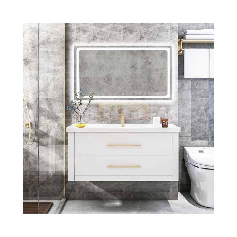 Προσαρμοσμένο διπλό νεροχύτη ξύλινο μπάνιο με καθρέφτη και PVC / λακκαρισμένη πόρτα φινίρισμα