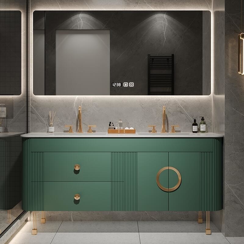 CAD / 3D αμερικανικό στυλ σύγχρονο σχεδιασμό πάτωμα PVC σωματιδιακού πίνακα μπάνιο ντουλάπι με νεροχύτη