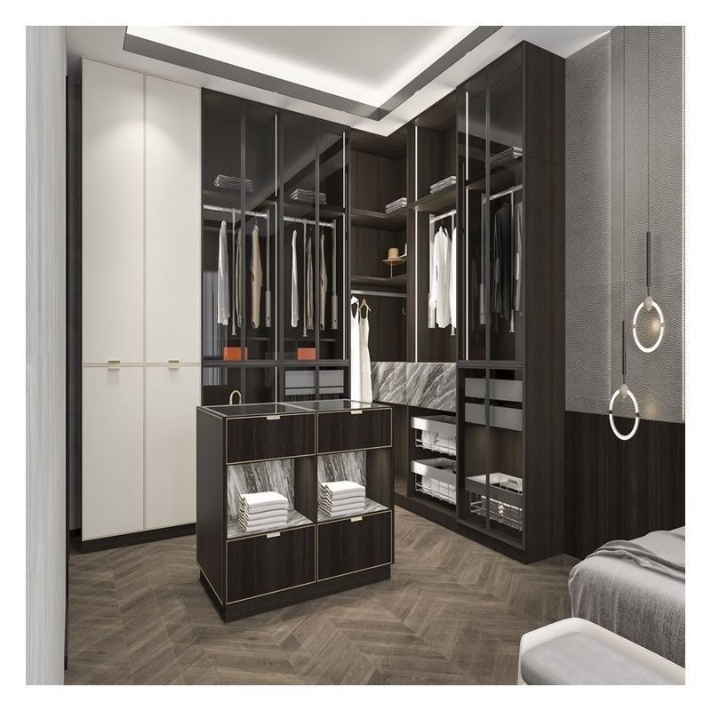 Προσαρμοσμένο ξύλινο μοντέρνο Walk In Wardrobe με High End Lacquer Panel Storage Solution