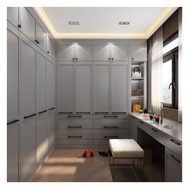 Προσαρμοσμένο Walk-in Wardrobe Μινιμαλιστική ξύλινη λύση αποθήκευσης για έπιπλα υπνοδωματίου