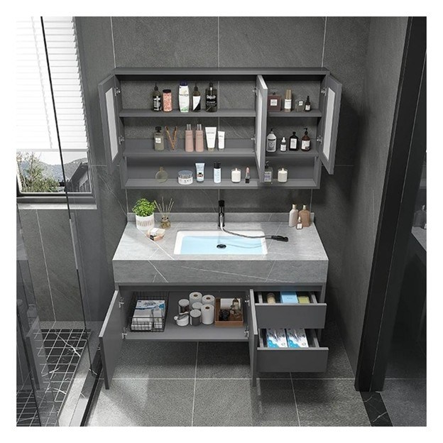 Προσαρμοσμένο μονό μπάνιο με έξυπνο καθρέφτη Μινιμαλιστικό ντουλάπι από στερεό ξύλο