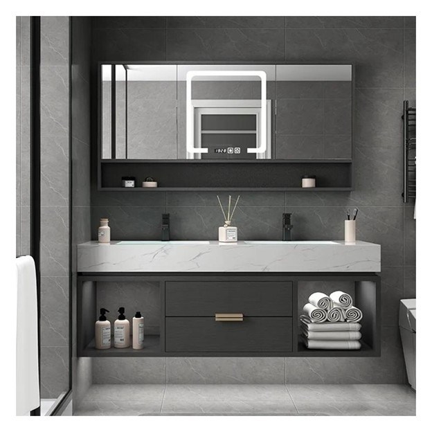 Προσαρμοσμένο μονό μπάνιο με έξυπνο καθρέφτη Μινιμαλιστικό ντουλάπι από στερεό ξύλο