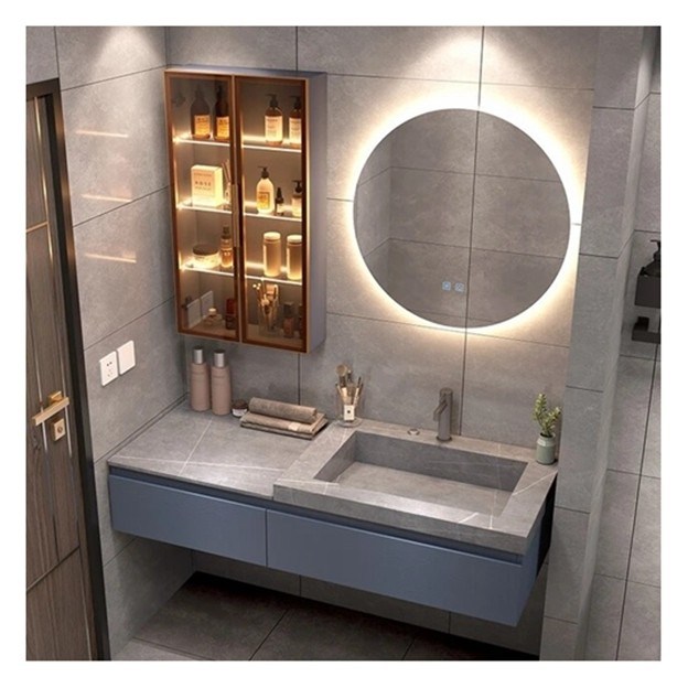 Προσαρμοσμένο μονό μπάνιο με έξυπνο καθρέφτη Μινιμαλιστικό ντουλάπι από στερεό ξύλο