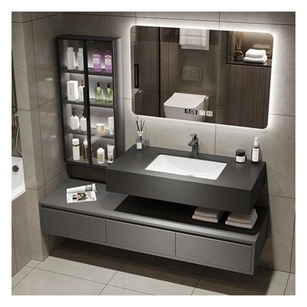 Προσαρμοσμένο μονό μπάνιο με έξυπνο καθρέφτη Μινιμαλιστικό ντουλάπι από στερεό ξύλο