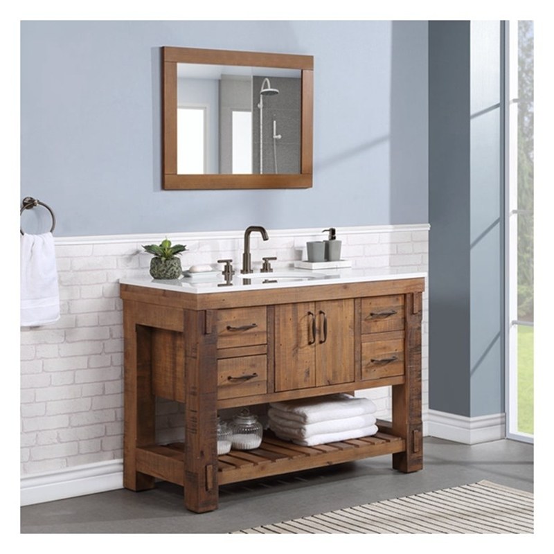 Σκληρό ξύλινο ντουλάπι μπάνιου με ασημένιο καθρέφτη