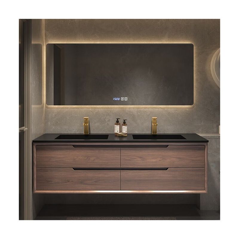 Υπηρεσία OEM Σιντερωμένο πετρώμα μπάνιο Vanity countertop με LED καθρέφτη ντουλάπι αποθήκευσης