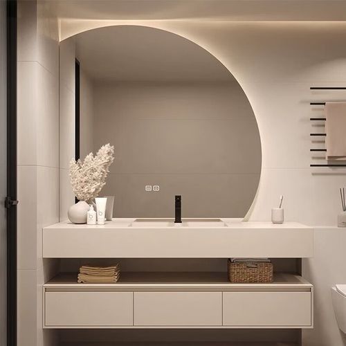 Υπηρεσία OEM Σιντερωμένο πετρώμα μπάνιο Vanity countertop με LED καθρέφτη ντουλάπι αποθήκευσης