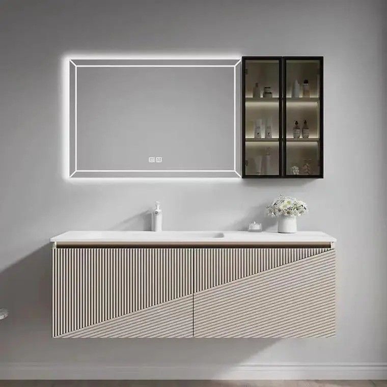 Υπηρεσία OEM Σιντερωμένο πετρώμα μπάνιο Vanity countertop με LED καθρέφτη ντουλάπι αποθήκευσης