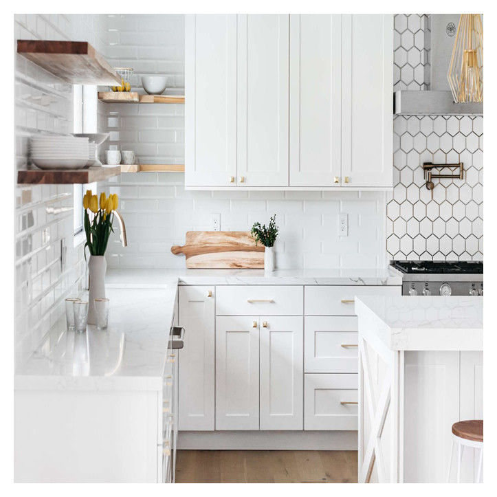 Στυλ διαμερίσματος Shaker Standard Modular Solid Wood Εστιατόριο κουζίνας Πόρτες και μπροστινά συρτάρια