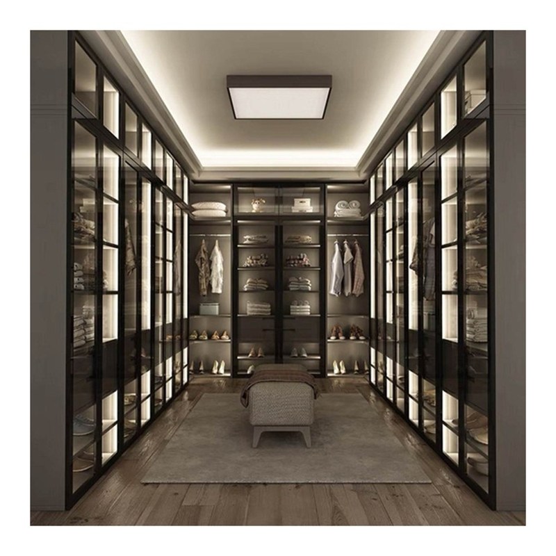 Ρυθμίσιμο MR HDF Board 2024 Luxury Glass Wardrobe Αλουμίνιο Γυψοφόρο Έπιπλα Δύορα ξύλο Custom Designs Closet Wardrobe