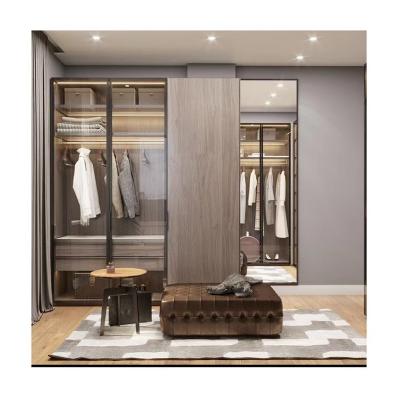 Ρυθμίσιμο MR HDF Board 2024 Luxury Glass Wardrobe Αλουμίνιο Γυψοφόρο Έπιπλα Δύορα ξύλο Custom Designs Closet Wardrobe