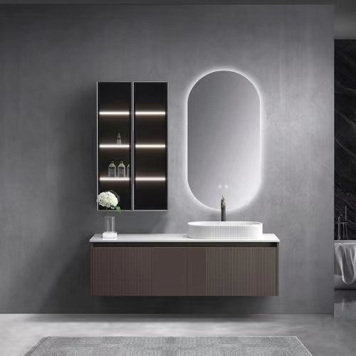 Σύγχρονο τοίχωμα κρεμασμένο σχεδιασμό μπάνιο ντουλάπι με ακρυλικό πίνακα πόρτας και πέτρα πάνω