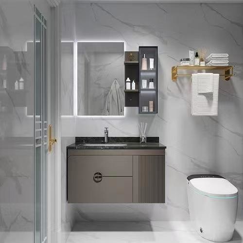 Σύγχρονο τοίχωμα κρεμασμένο σχεδιασμό μπάνιο ντουλάπι με ακρυλικό πίνακα πόρτας και πέτρα πάνω