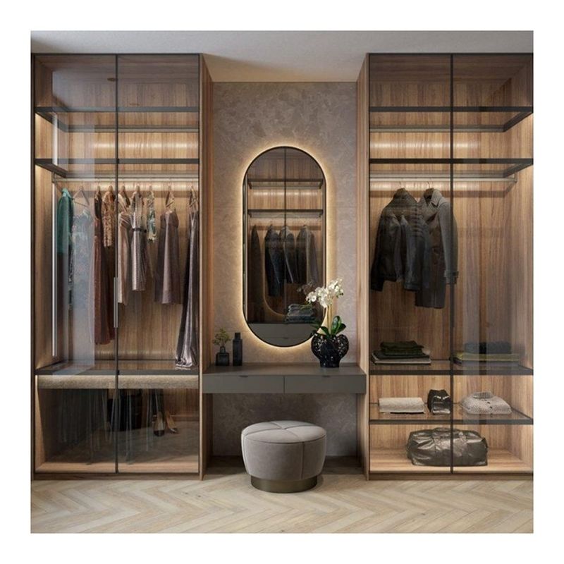 Σύγχρονο σχεδιασμό Custom Aluminium Frame Glass Door MDF Walk-in Closet με Κέντρο Νησί