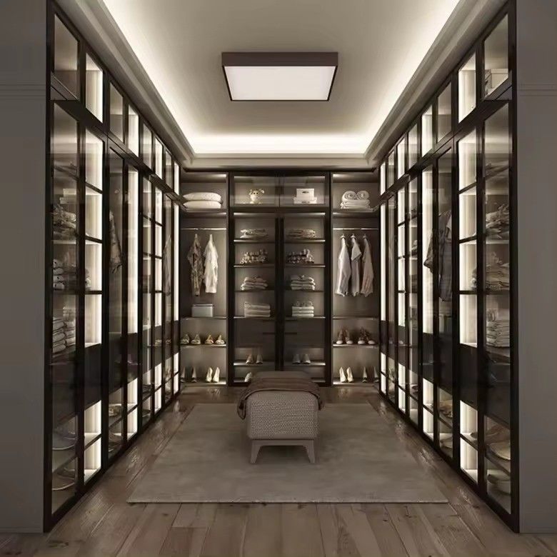 Σύγχρονο σχεδιασμό Custom Aluminium Frame Glass Door MDF Walk-in Closet με Κέντρο Νησί