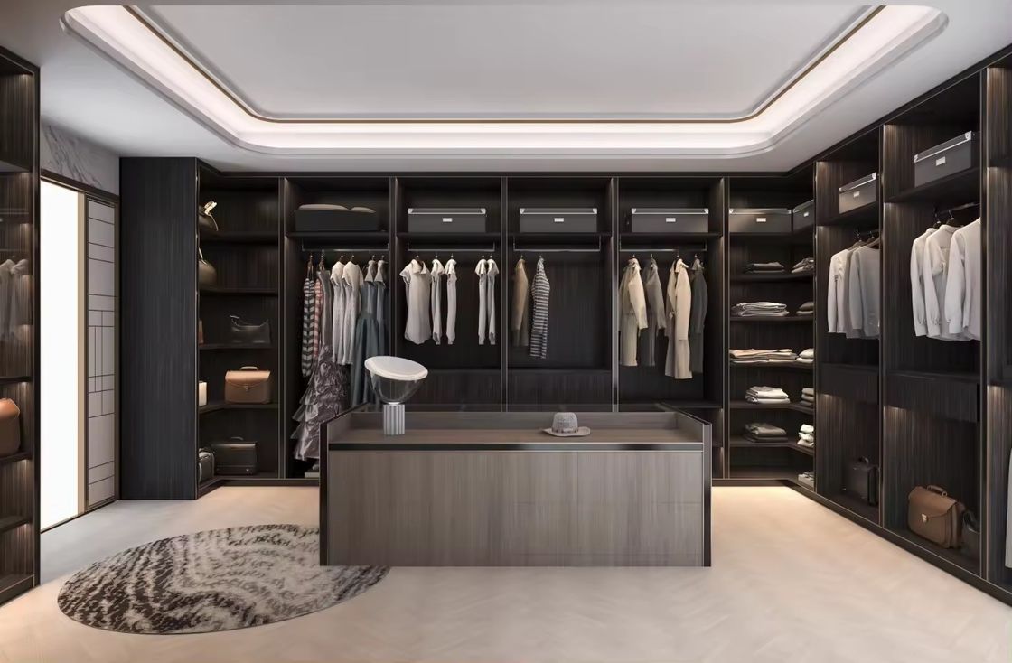 Σύγχρονο σχεδιασμό Custom Aluminium Frame Glass Door MDF Walk-in Closet με Κέντρο Νησί