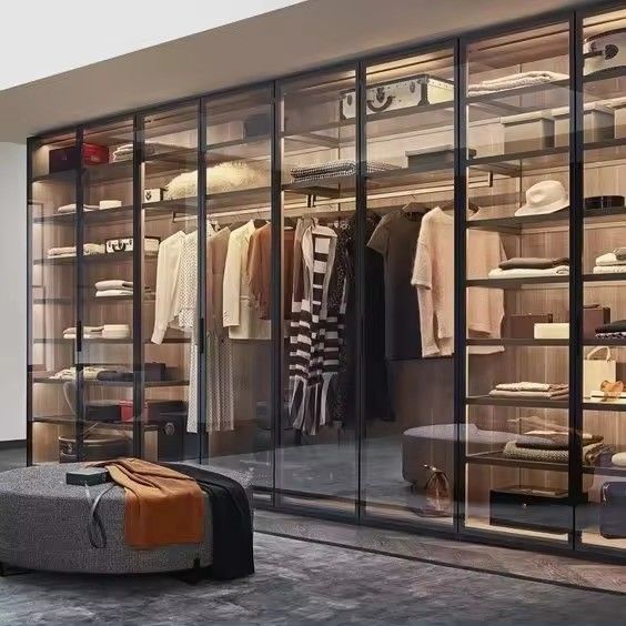 Σύγχρονο σχεδιασμό Custom Aluminium Frame Glass Door MDF Walk-in Closet με Κέντρο Νησί