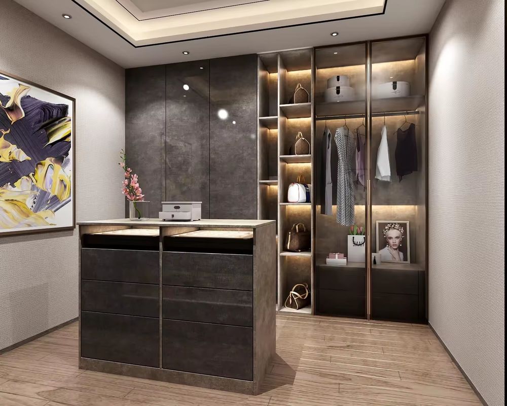 Σύγχρονο σχεδιασμό Custom Aluminium Frame Glass Door MDF Walk-in Closet με Κέντρο Νησί