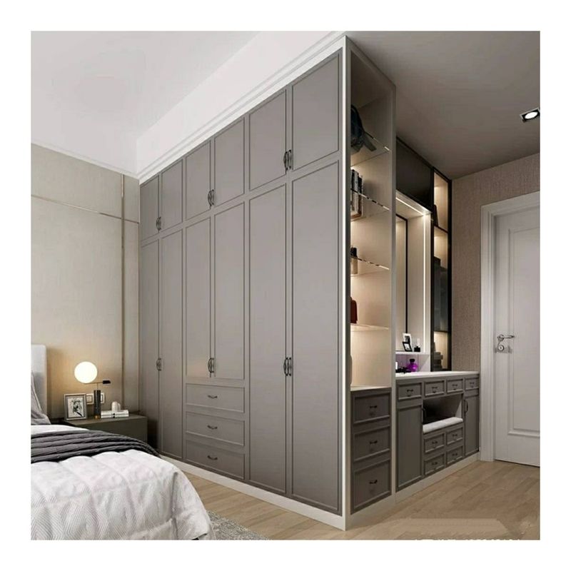 2024 Πιο δημοφιλής Γκρέι Shaker Door Wardrobe Σύγχρονο ξύλινο στυλ για το σπίτι Υφάσματα Ρεφιτερά ντουλάπια