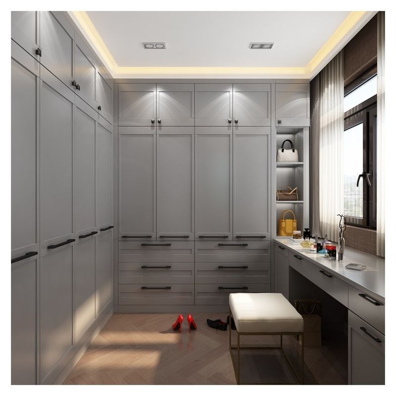 2024 Πιο δημοφιλής Γκρέι Shaker Door Wardrobe Σύγχρονο ξύλινο στυλ για το σπίτι Υφάσματα Ρεφιτερά ντουλάπια