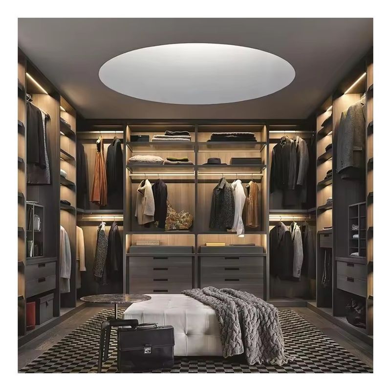 Σύγχρονη κρεβατοκάμαρα walk-in ντουλάπα με Custom ξύλινο σχεδιασμό και MR HDF επιφάνεια