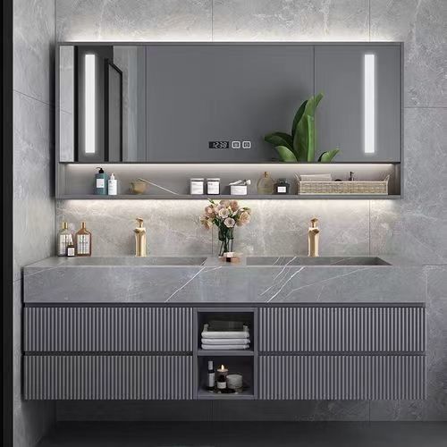 Οργανώστε το μπάνιο σας με το YALIG Custom Vanity Cabinet Διπλό νεροχύτη και ασημένιο καθρέφτη