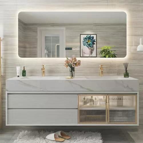 Αρθρογωνικό Vanity YALIG Custom Luxury Quartz Counter Top Set για σύγχρονο σχεδιασμό μπάνιου