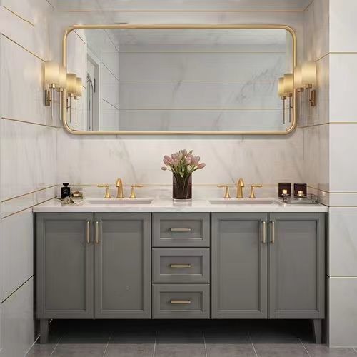 Αναβαθμίστε το μπάνιο σας με το YALIG Custom Gold Double Sink Vanity Combo και το τοίχωμα