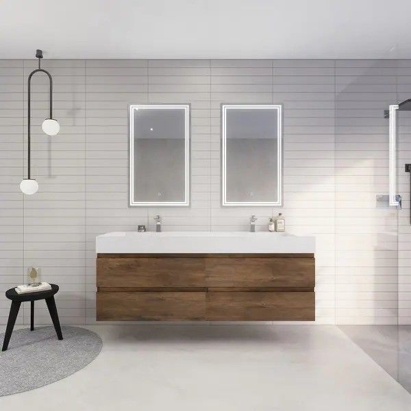 38-46 σε πλάτος YALIG Χωρίς πλαίσιο Melamine ντουλάπι με καθρέφτη λάμπα Undermount Μαρμάρινο counter
